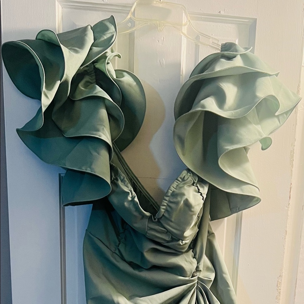 Pretty LITTLETHINGS SAGE GREEN DRAPED DRESS